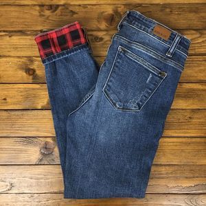 Judy Blue Womens Skinny Jeans Distressed Red Plaid Patched Size 7/28